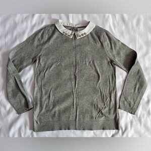 Elle Long Sleeve Gray Sweater with Embellished Peter Pan Collar Size Medium